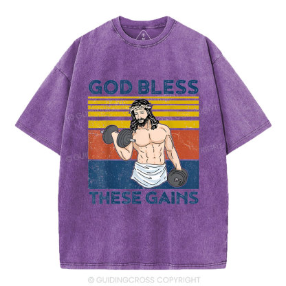 God Bless These Gains Christian Washed T-Shirt