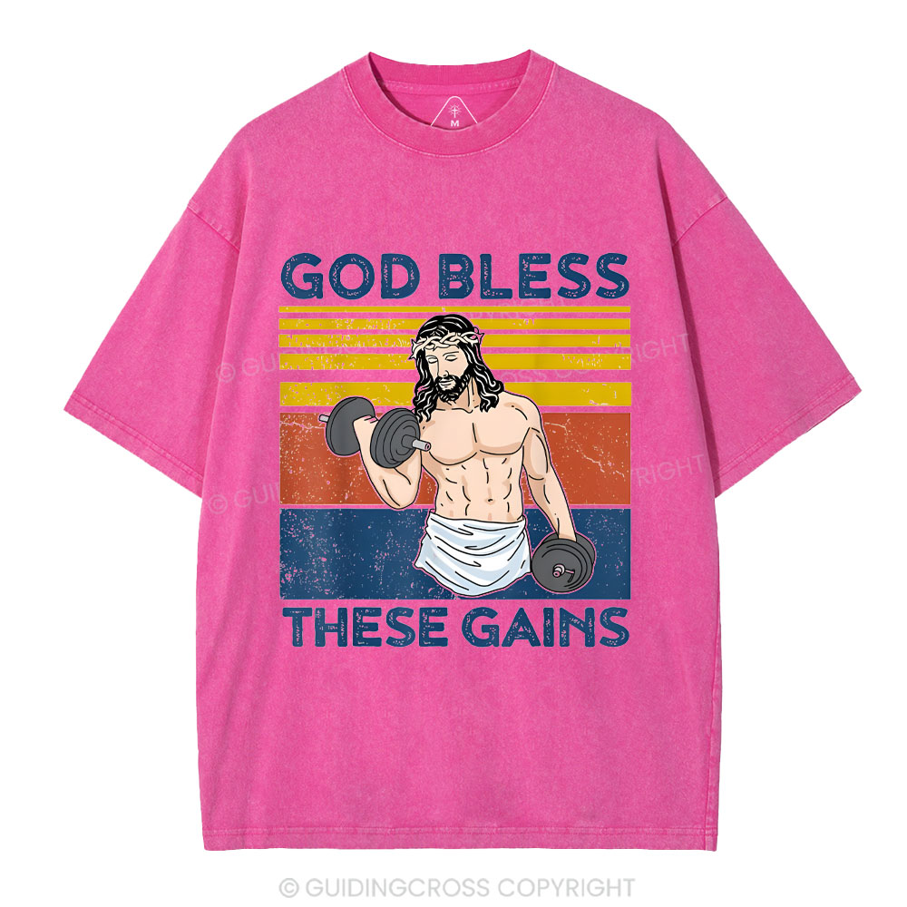 God Bless These Gains Christian Washed T-Shirt