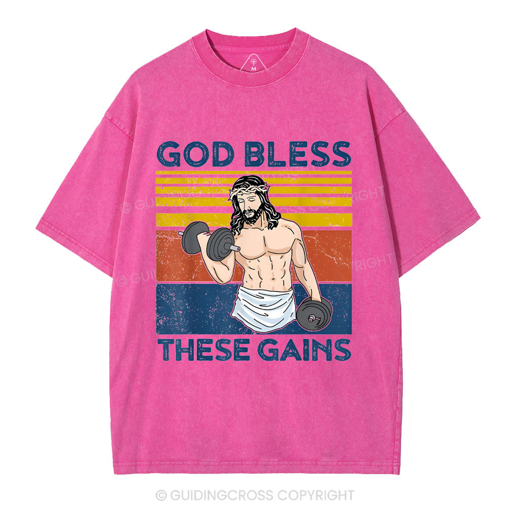God Bless These Gains Christian Washed T-Shirt