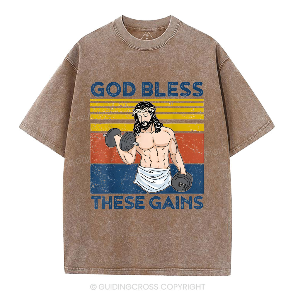 God Bless These Gains Christian Washed T-Shirt