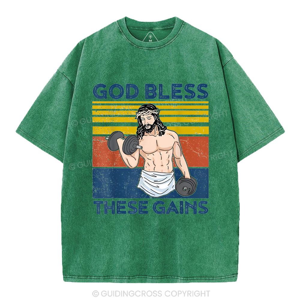 God Bless These Gains Christian Washed T-Shirt
