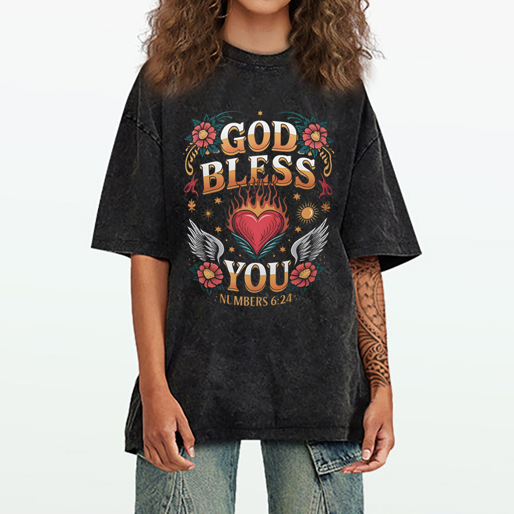 God Bless You Christian Washed T-Shirt