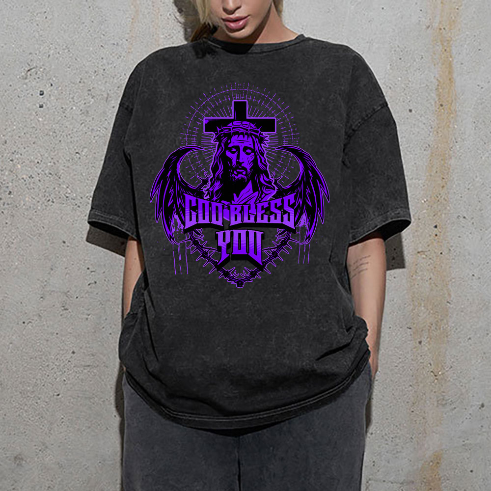God Blessed You Christian Washed T-Shirt