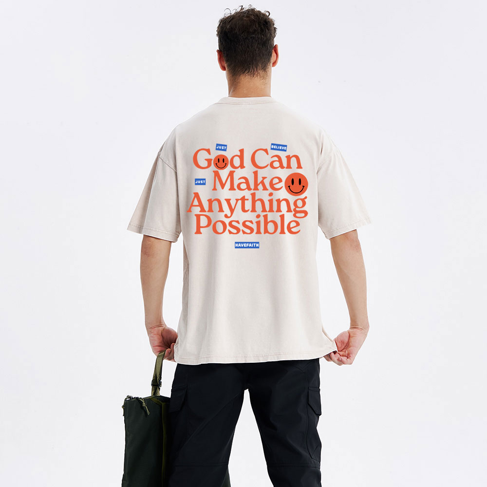 God Can Make Anything Possible Christian Washed T-Shirt