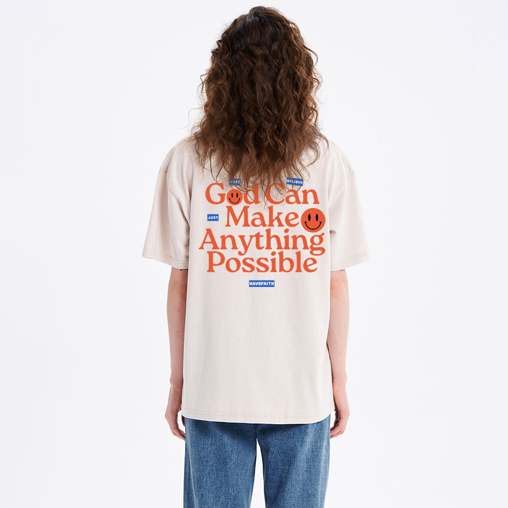 God Can Make Anything Possible Christian Washed T-Shirt