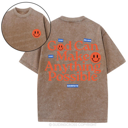 God Can Make Anything Possible Christian Washed T-Shirt