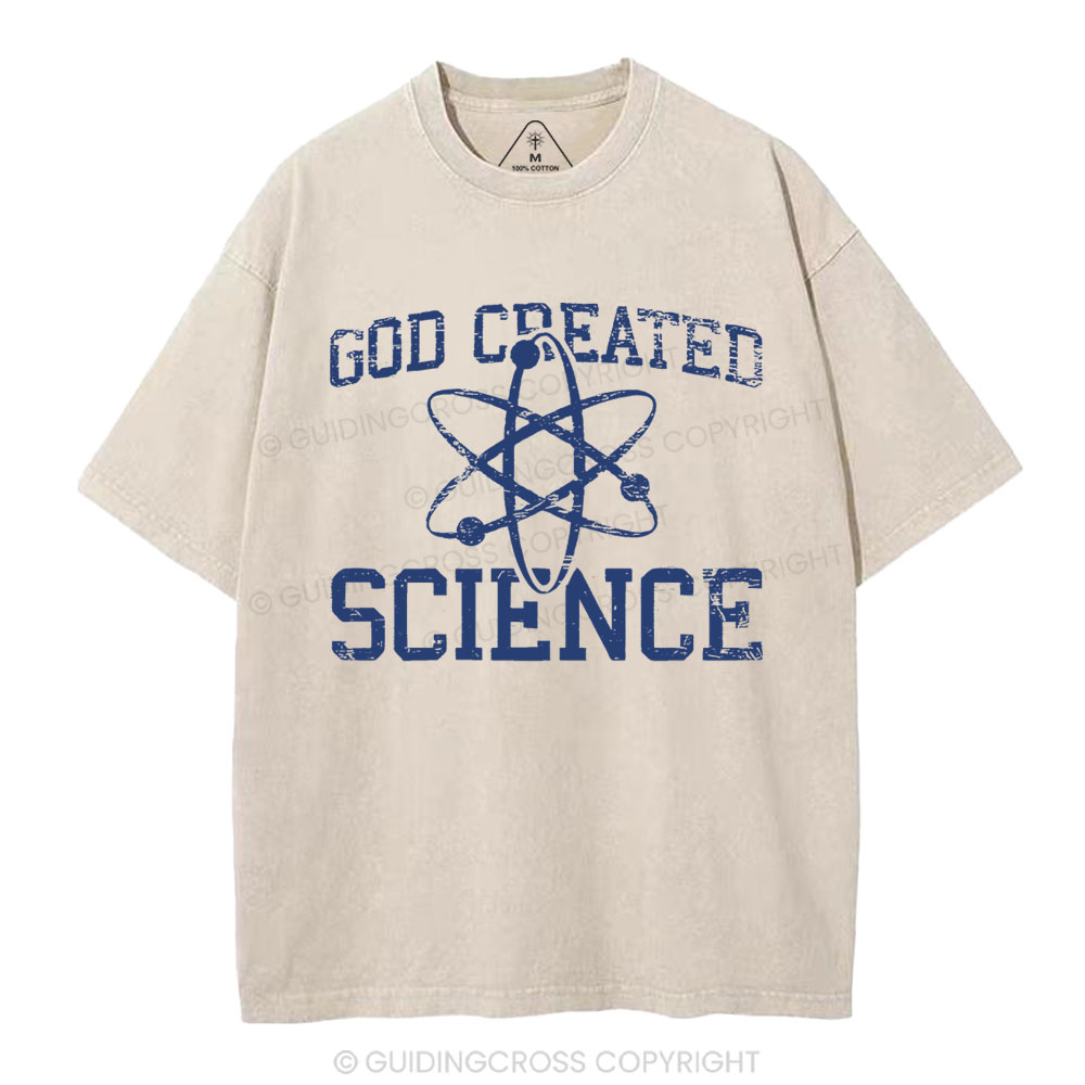 God Created Science Christian Washed T-Shirt