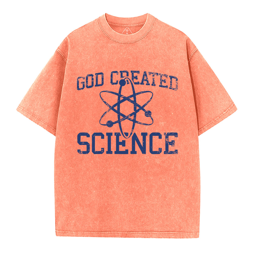 God Created Science Christian Washed T-Shirt