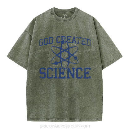 God Created Science Christian Washed T-Shirt