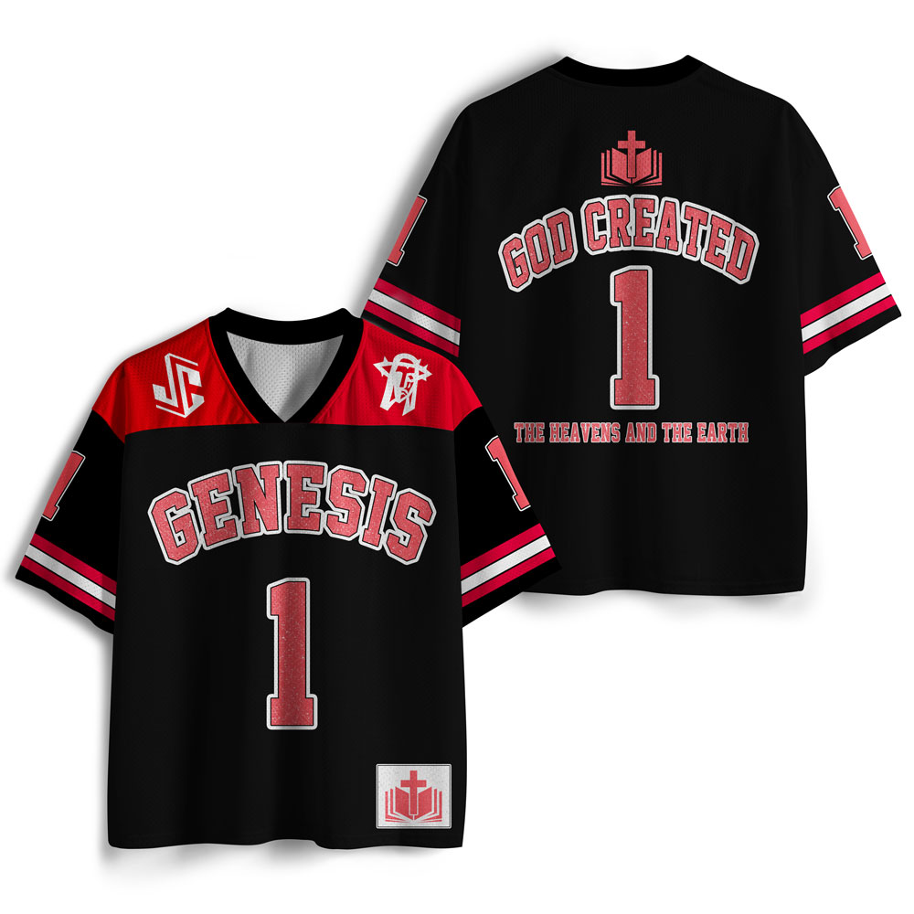 God Created The Heavens And Earth Christian Black Mesh Jersey