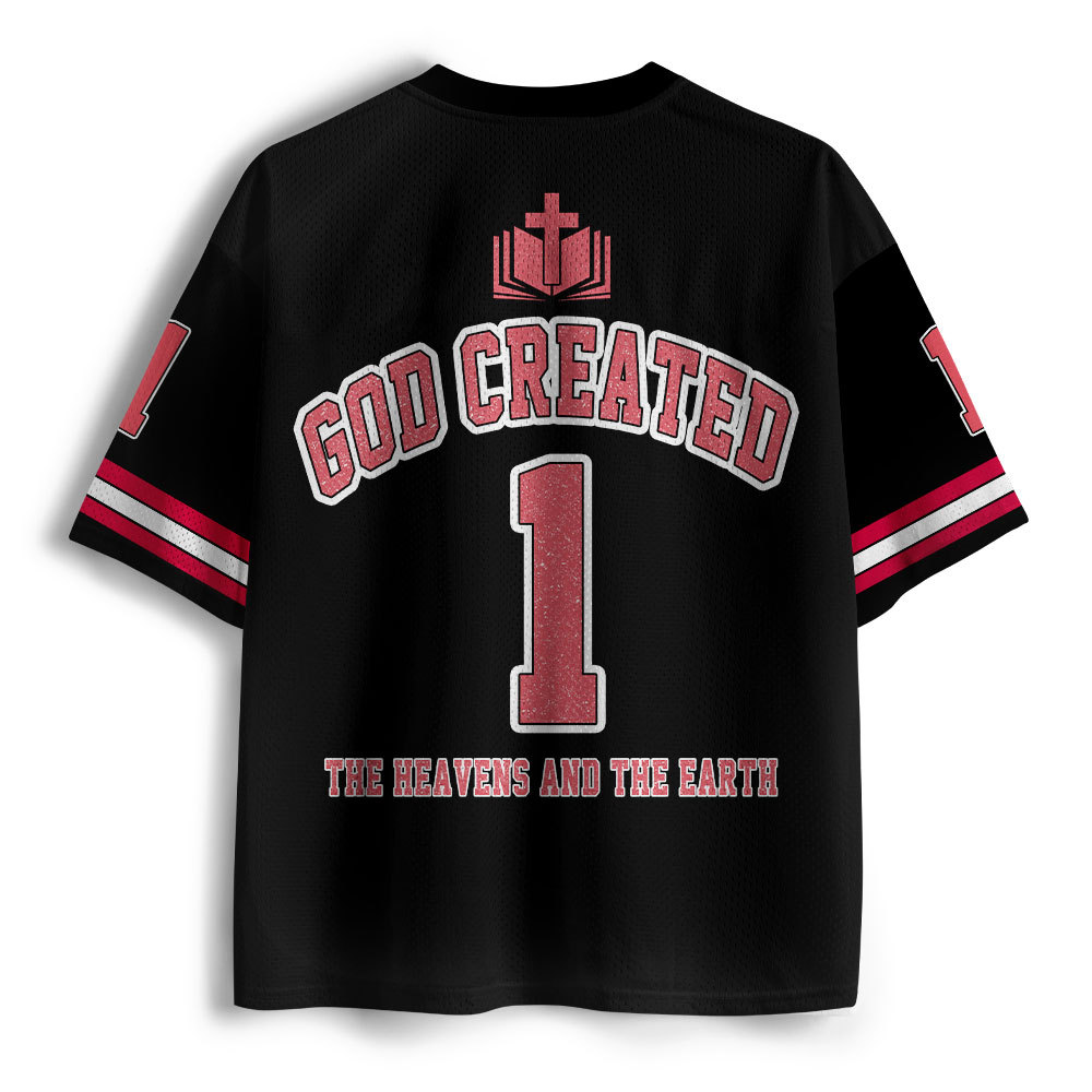 God Created The Heavens And Earth Christian Black Mesh Jersey
