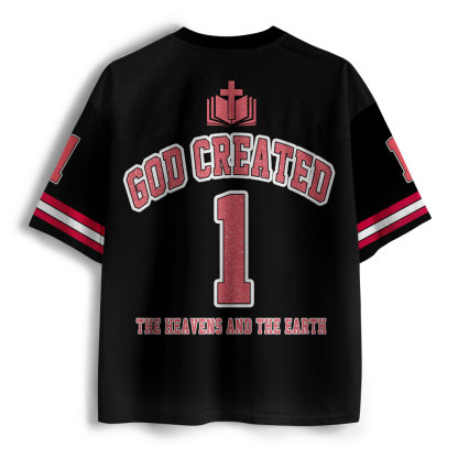 God Created The Heavens And Earth Christian Black Mesh Jersey