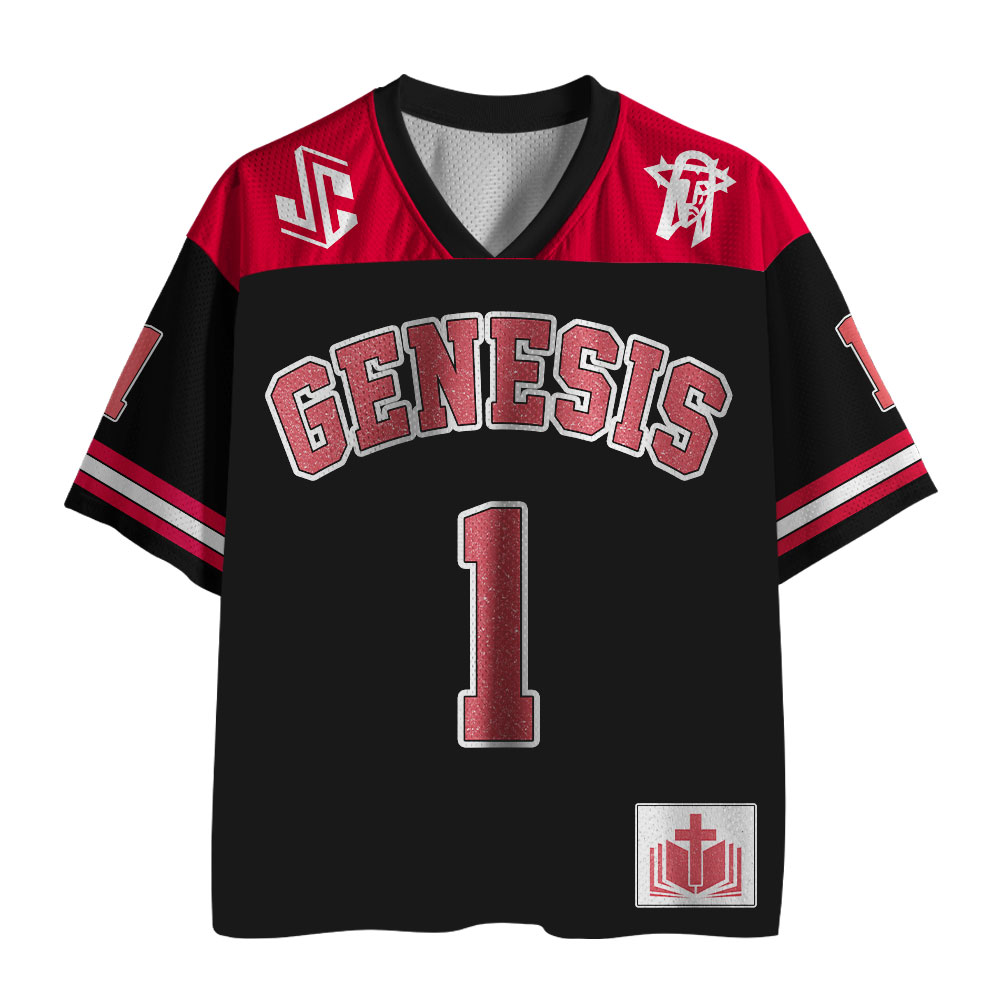 God Created The Heavens And Earth Christian Black Mesh Jersey