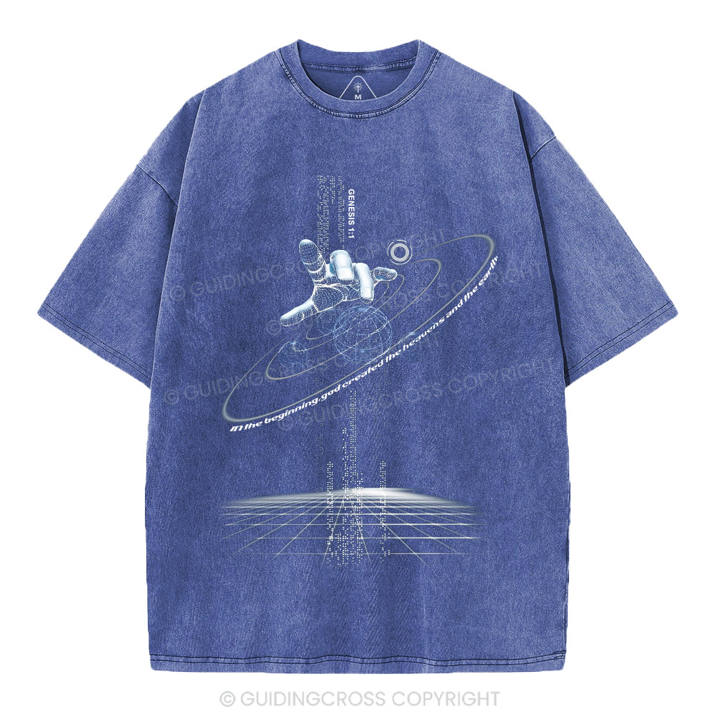 God Created The Heavens And Earth Christian Washed T-Shirt