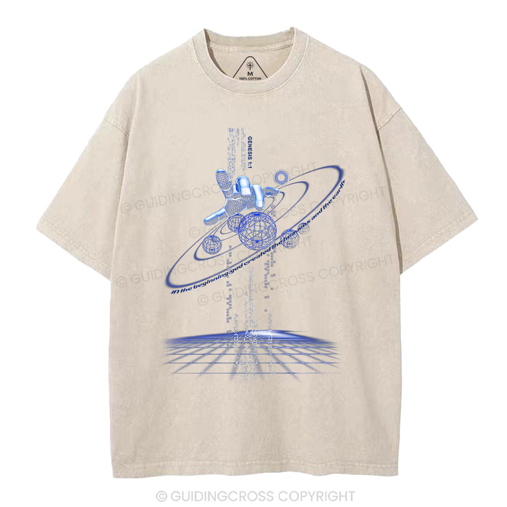God Created The Heavens And Earth Christian Washed T-Shirt