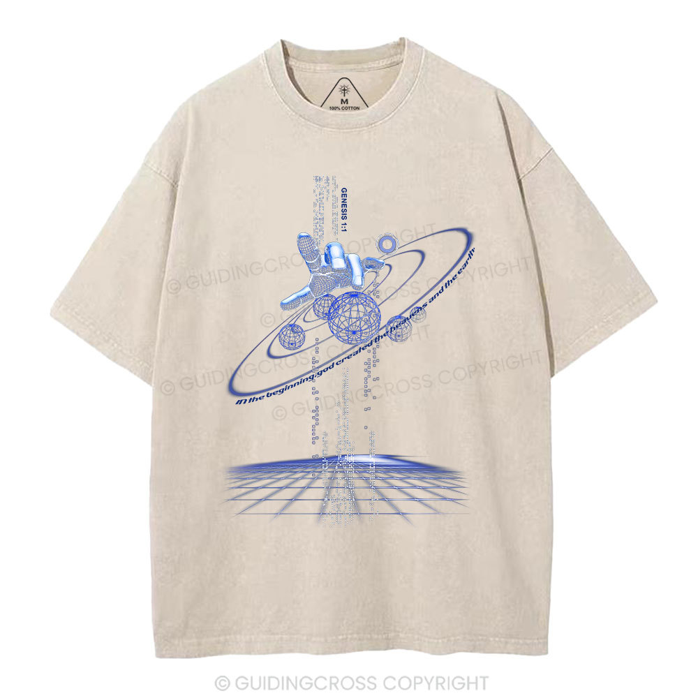 God Created The Heavens And Earth Christian Washed T-Shirt