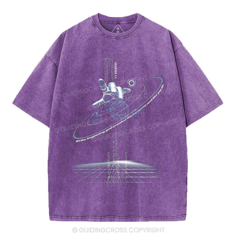 God Created The Heavens And Earth Christian Washed T-Shirt