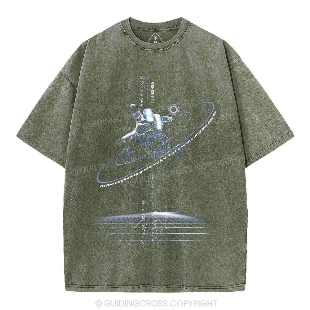 God Created The Heavens And Earth Christian Washed T-Shirt