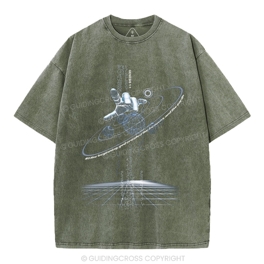 God Created The Heavens And Earth Christian Washed T-Shirt