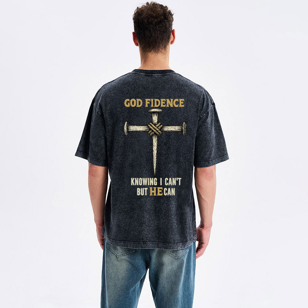God Findnce Knowing I Can't But He Can Christian Washed T-Shirt