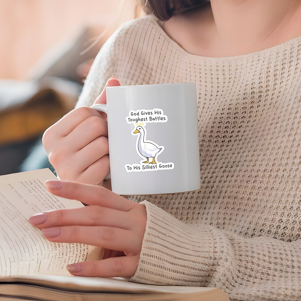 God Gives His Toughest Battles To His Silliest Goose Christian Stickers 