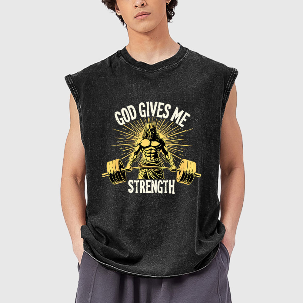 God Gives Me Strength Christian Washed Tank Top