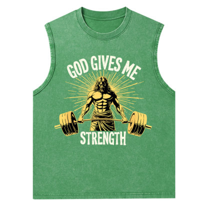 God Gives Me Strength Christian Washed Tank Top