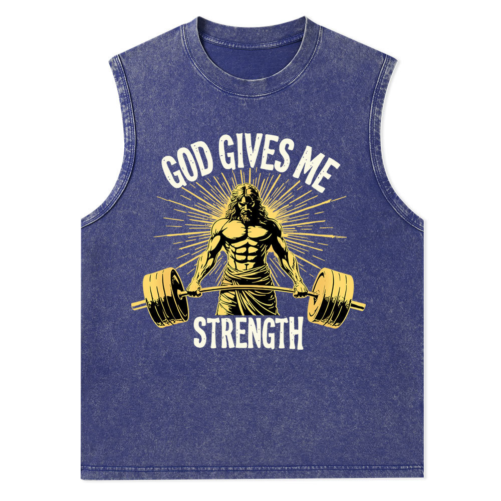 God Gives Me Strength Christian Washed Tank Top