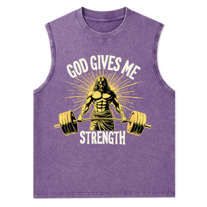 God Gives Me Strength Christian Washed Tank Top