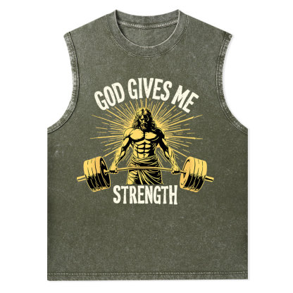 God Gives Me Strength Christian Washed Tank Top