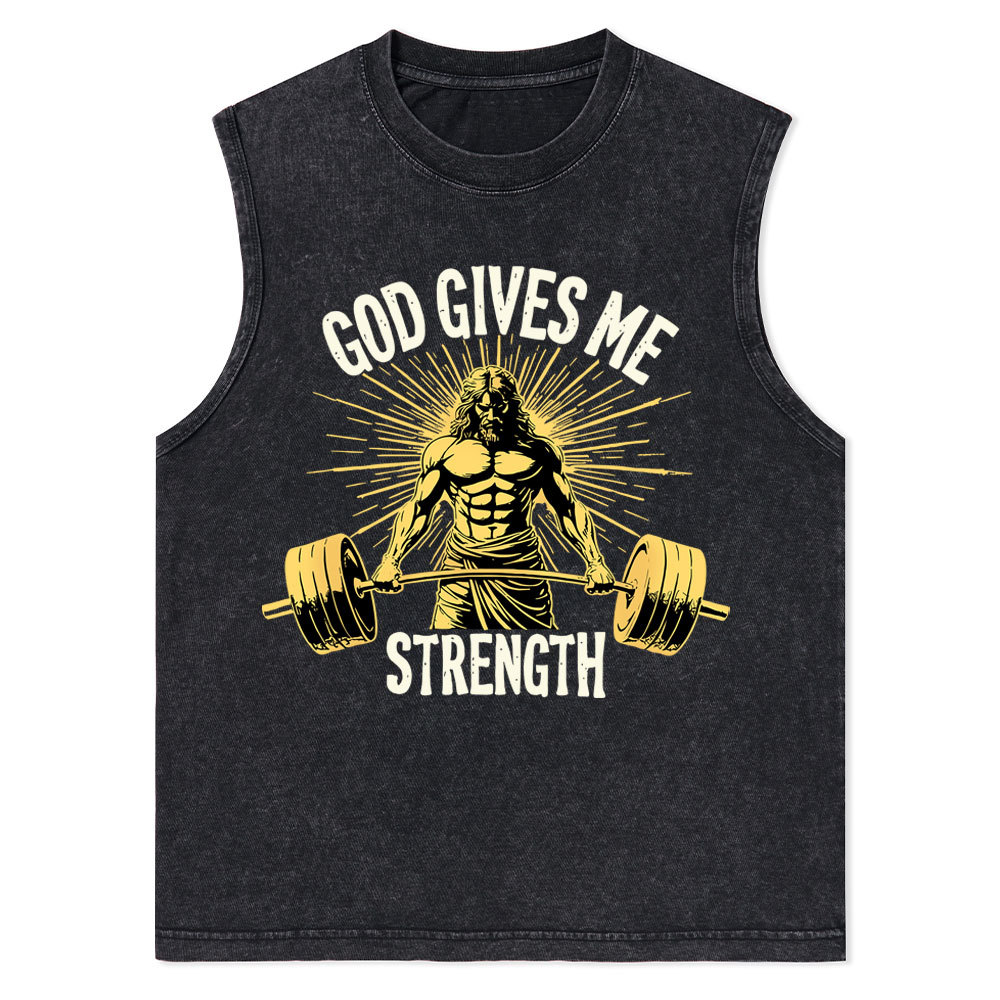 God Gives Me Strength Christian Washed Tank Top