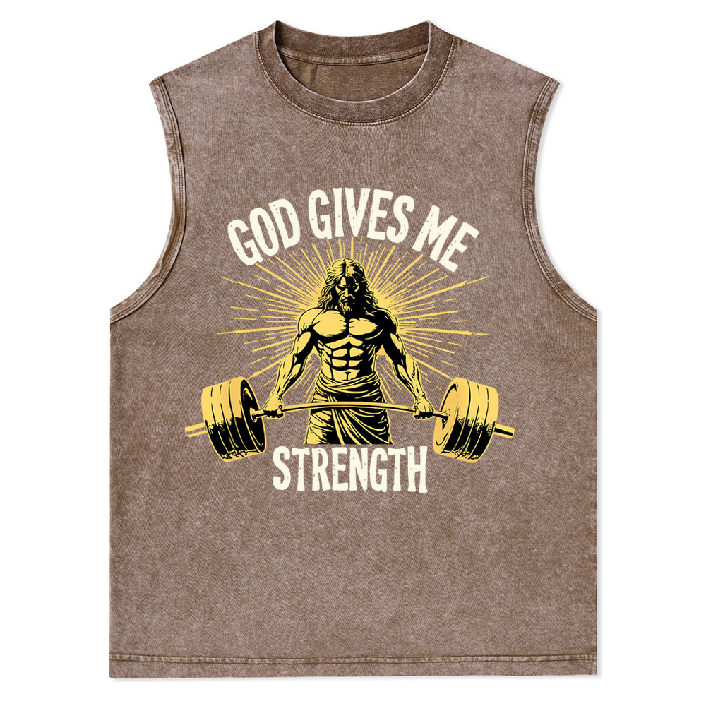 God Gives Me Strength Christian Washed Tank Top
