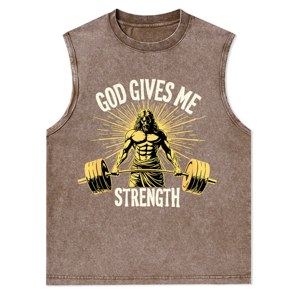 God Gives Me Strength Christian Washed Tank Top