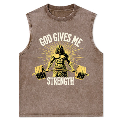 God Gives Me Strength Christian Washed Tank Top