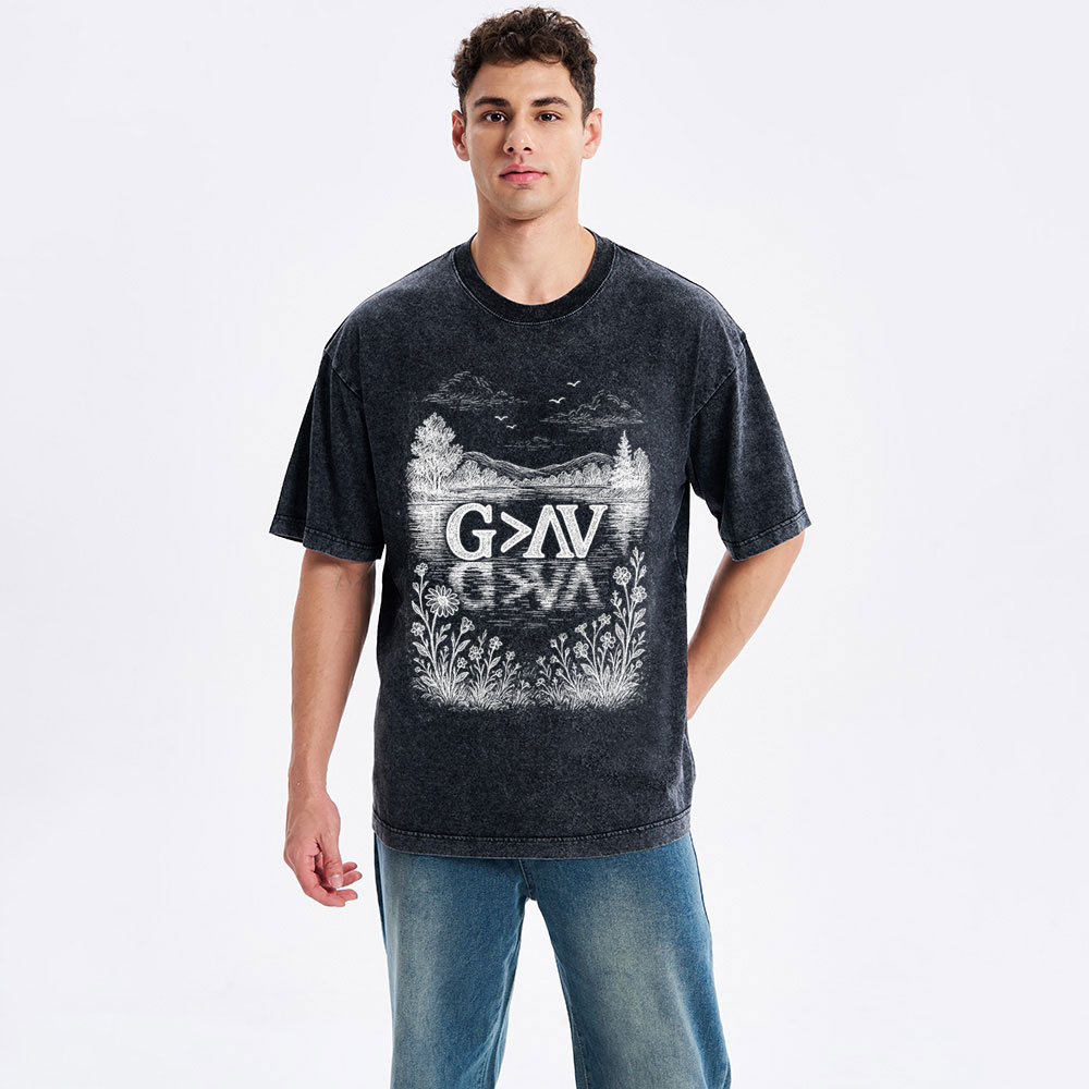 God Greater Than High And Low Christian Washed T-Shirt
