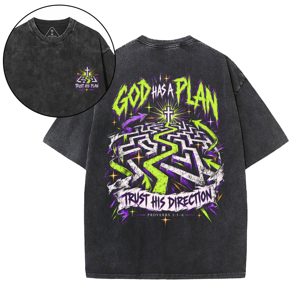 God Has A Plan Christian Washed T-Shirt
