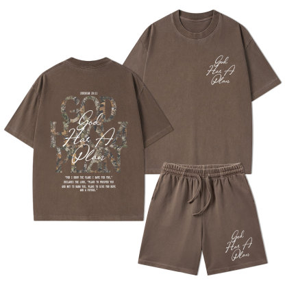 God Has A Plan Camo Christian Washed T-Shirt & Shorts 