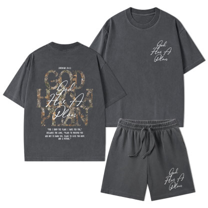 God Has A Plan Camo Christian Washed T-Shirt & Shorts 