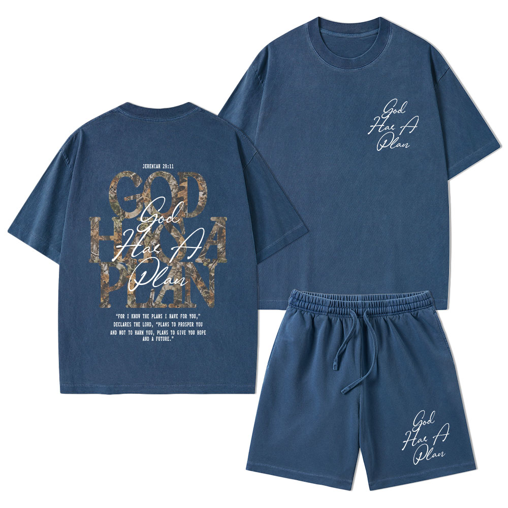 God Has A Plan Camo Christian Washed T-Shirt & Shorts 