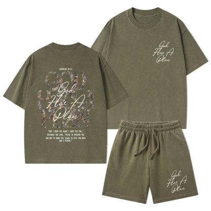 God Has A Plan Camo Christian Washed T-Shirt & Shorts 