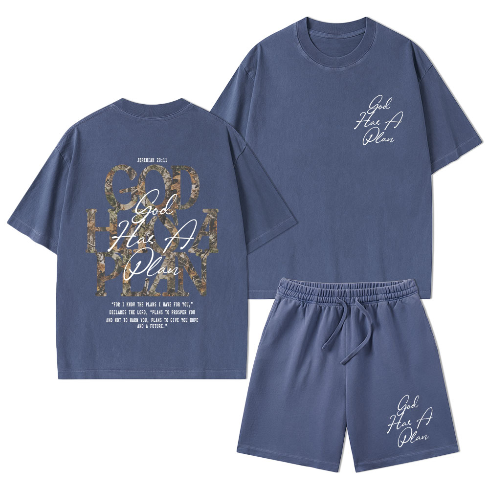God Has A Plan Camo Christian Washed T-Shirt & Shorts 