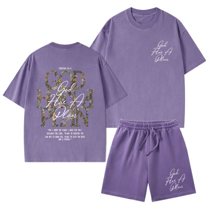 God Has A Plan Camo Christian Washed T-Shirt & Shorts 