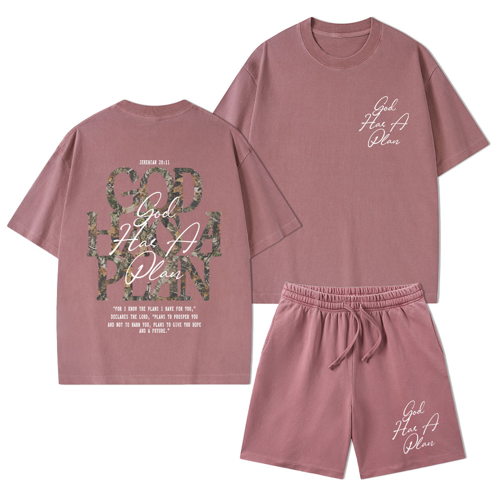 God Has A Plan Camo Christian Washed T-Shirt & Shorts 