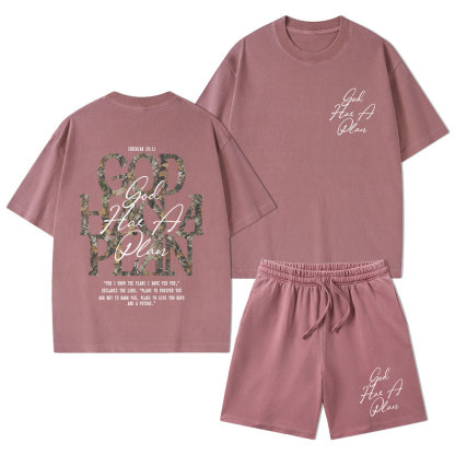 God Has A Plan Camo Christian Washed T-Shirt & Shorts 