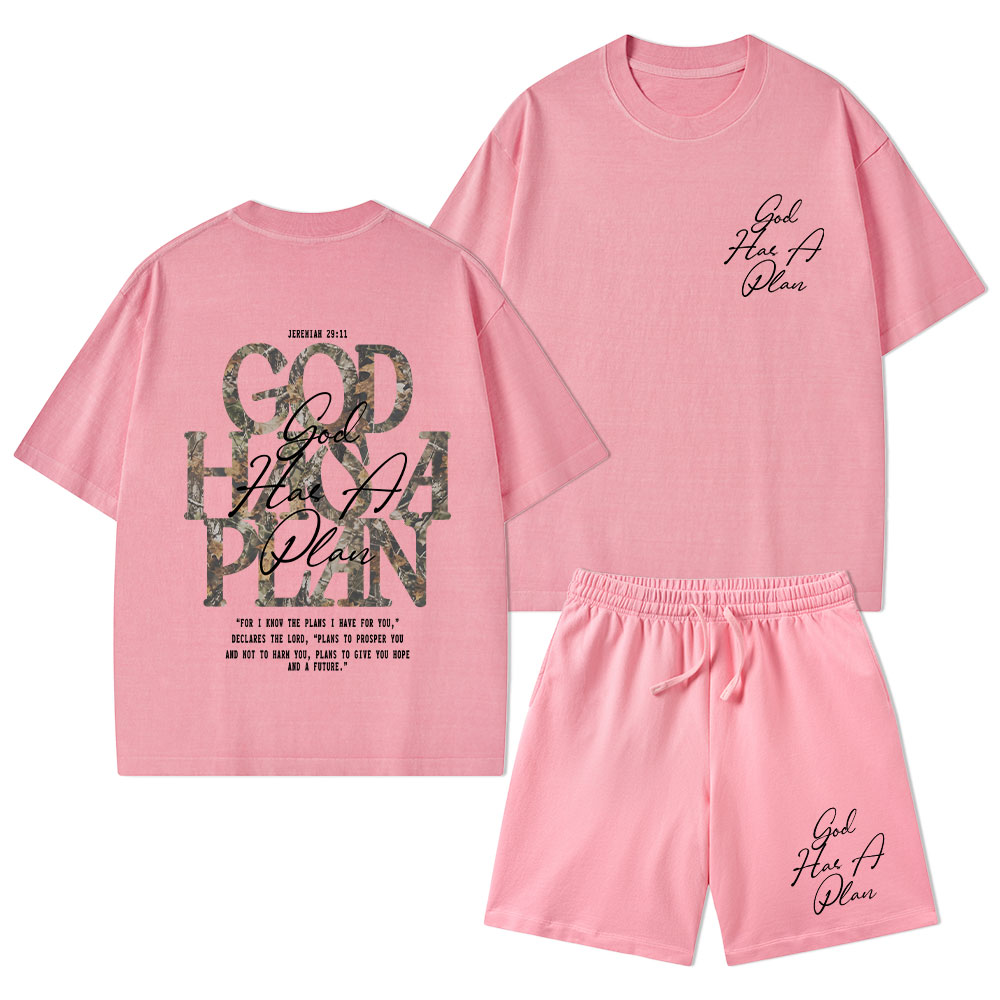 God Has A Plan Camo Christian Washed T-Shirt & Shorts 