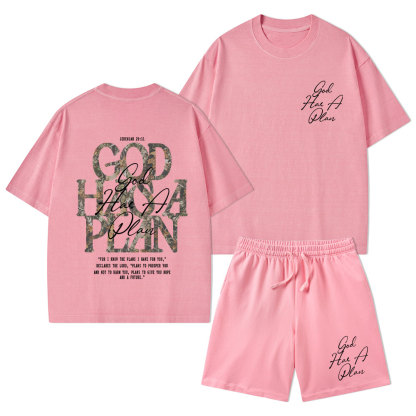 God Has A Plan Camo Christian Washed T-Shirt & Shorts 