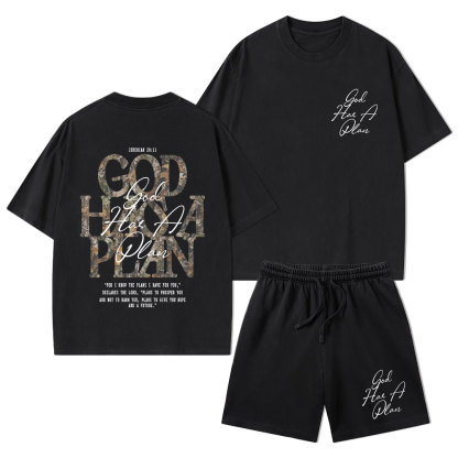 God Has A Plan Camo Christian Washed T-Shirt & Shorts 