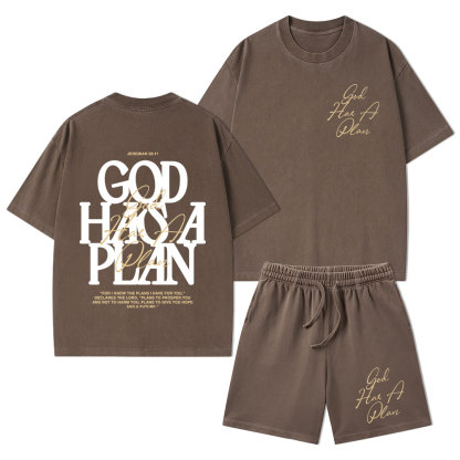God Has A Plan Christian Washed T-Shirt & Shorts