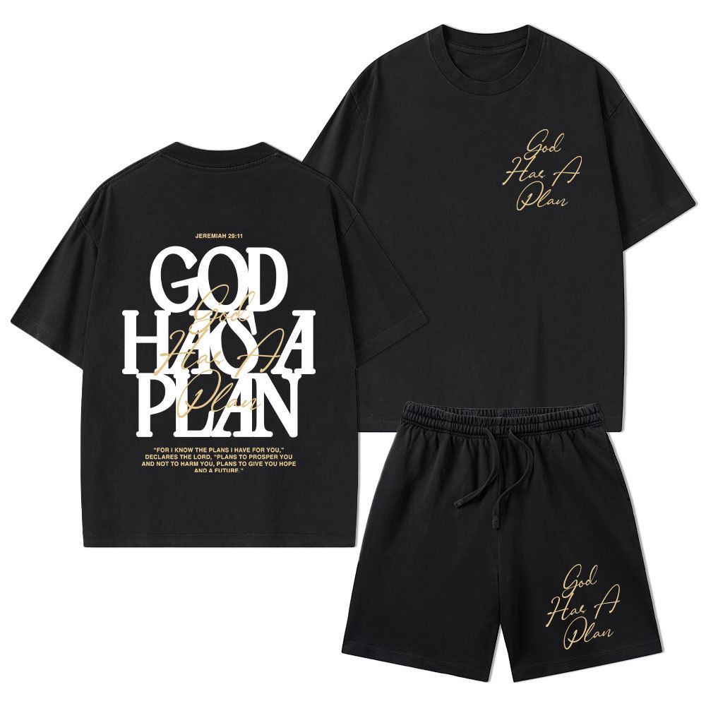 God Has A Plan Christian Washed T-Shirt & Shorts