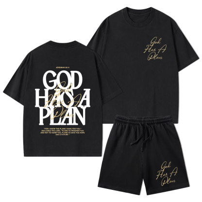 God Has A Plan Christian Washed T-Shirt & Shorts
